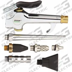SPEEDAIRE Air Gun Kit: Thumb-Lever Grip, Zinc, 1/4 in Female NPT, 7 Nozzle(s), Straight, Focused (MPN 52CF65). Key specifications — attr1328526: Zinc; attr1328500: Steel Tip; attr1328508: SPEEDAIRE; attr1328515: No; attr1328533: No.