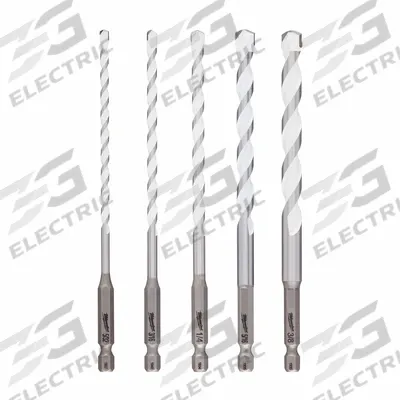 MILWAUKEE Carbide Drill Bit Set: 1/4 in_3/8 in_3/16 in_5/16 in_5/32 in - Multi-Material Hex-Shank Concrete & Masonry Drill Bit Sets