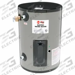 RHEEM Electric Water Heater: 240V, 10 gal, 3,000 W, Single Phase, 22.87 in Ht, 30 gph @ 40°F (MPN EGSP10). Key specifications — Phase: Single; Brand: RHEEM.