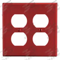 HUBBELL Wall Plate: Duplex Outlet, 2 Gang, Red, Std Size (MPN P82R). Key specifications — Brand: HUBBELL; Material: Polycarbonate.
