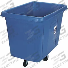 RUBBERMAID COMMERCIAL PRODUCTS Cube Truck: 16 cu ft, 500 lb, 43 3/4 in L x 31 in W x 37 in H, Blue (MPN FG461673BLUE). Key specifications — Container Legend: Recycling; Manufacturer Part Number: FG461673BLUE; Brand: RUBBERMAID COMMERCIAL PRODUCTS; Caster/Wheel Configuration: (2) Swivel; Color: Blue.