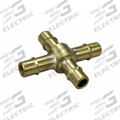 MEM-CO Barbed Cross: 3/8 in ID x 3/8 in ID x 3/8 in ID x 3/8 in ID Size, Brass - Nickel-Plated Brass Barbed Tube Fittings