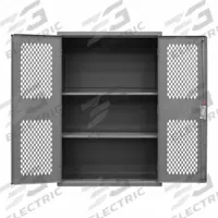 DURHAM MFG Pegboard Cabinet: 48 in x 24 in x 72 in, 2 Adj Shelves, Swing Handle & Keyed, Frame, Gray (MPN EMDC-482472-PB-2S-95). Key specifications — Brand: DURHAM MFG; Body Panel Type: Ventilated; Base Type: Frame; Cabinet Color: Gray; Frame Assembled: Assembled.