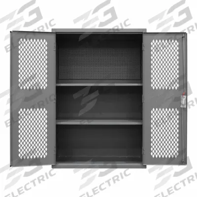 DURHAM MFG Pegboard Cabinet: 48 in x 24 in x 72 in, 2 Adj Shelves, Swing Handle & Keyed - Industrial Ventilated Shelf Cabinets with Pegboard