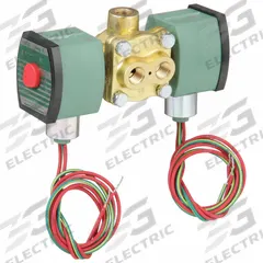 REDHAT Solenoid Valve: 4-Way, 1/4 in Pipe Size, 120V AC, Watertight/Without Junction Box, Brass Body (MPN 8342G020). Key specifications — Pipe Size: 1/4 in; Voltage: 120V AC; Brand: REDHAT; Coil Enclosure: Without Junction Box.