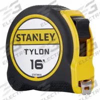 STANLEY Tape Measure: Nonmagnetic Single Hook Tip, 16 ft / 4.87 m, Plastic with Rubberized Grip (MPN STHT39516). Key specifications — attr935324: STANLEY; attr942259: Yellow; attr935326: High-Visibility Blade; attr935328: 1/16 in; attr935329: Inches; attr935337: SAE; attr936607: Manual Lock; attr985315: 5 m or less.