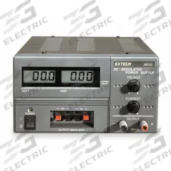 EXTECH Triple Output DC Power Supply: 3 A Current Output 1 - Max, 1 A Current Output 2 - Max, < 5 mV (MPN 382213). Key specifications — Brand: EXTECH; Calibration Certificate Type: Not Certified.