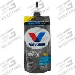 VALVOLINE Gear Oil: Synthetic, 1 qt Container Size, Pouch, 75W-90, 180 Viscosity Index, SAE (MPN 889785). Key specifications — Manufacturer Specifications: Meritor O-95; SAE Viscosity Grade: 75W-90; Series: Heavy Duty Gear Oil.