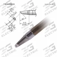 HAKKO Indented Soldering Tip: T39 Series, Bevel, 3.5 mm W, 11.5 mm Lg (MPN T39-BCM2535). Key specifications — Brand: HAKKO; Compatible Handpiece Manufacturer Model Number: FX-9702; Manufacturer Part Number: T39-BCM2535.