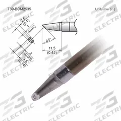 HAKKO Indented Soldering Tip: T39 Series, Bevel, 3.5 mm W, 11.5 mm Lg (MPN T39-BCM2535). Key specifications — Brand: HAKKO; Compatible Handpiece Manufacturer Model Number: FX-9702; Manufacturer Part Number: T39-BCM2535.