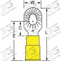 3M Ring Terminal: Yellow, Vinyl Insulation, #6/#8 Stud Size, 12 AWG to 10 AWG Wire Sizes, 600 V (MPN MV10-610RK). Key specifications — attr1308027: 3M; attr1356513: MV10.