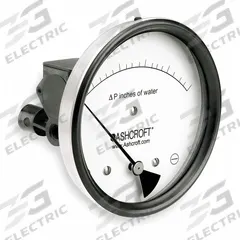 ASHCROFT Differential Pressure Gauge: Dual In-Line or Back, 1/8 in NPT Female, ±3% Gauge Accuracy (MPN 451134EDRQMXCYLM3IWD). Key specifications — Sensor Type: Diaphragm; Series: 1134; Housing Material: Glass Filled Nylon; Certificate of Calibration: Not Included; Gauge Accuracy: ±3%.
