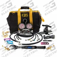 PRO-SET Mini-Split Tool Kit: 2 Valves, 4 Hoses, 3 1/8 in Gauge, For R-410A (MPN TLB410KIT2). Key specifications — Product Type: Mini-Split Tool Kit; For Refrigerant Type: R-410A; Brand: PRO-SET; Includes: 5 ft Premium Pro-Set® Charging Hoses.