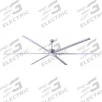 CANARM Ceiling Fan: 10,292 cfm_16,729 cfm Airflow, 8 ft Blade Dia, 5 Speeds, 120V AC, Single Phase (MPN CP96PG). Key specifications — Voltage: 120V AC; Light Kit: No; Series: Fanbos; Number of Speeds: 5; Phase: Single; Current: 0.9 A; Brand: CANARM.