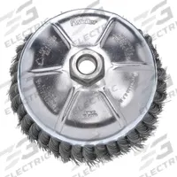 WEILER Cup Brush: Twisted Steel, 5 in Dia, 0.023 in Fill Dia, 5/8"-11 Arbor (MPN 93398). Key specifications — Brand: WEILER; Bristle Type: Standard Twist Knot Wire; Connection Size & Type: 5/8"-11 Arbor Hole.