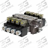 HYDRO CUSTOM Hydraulic Manifold Valve: Four-Way / Three Positions, 13 gpm Flow Rate - Max (MPN 228320). Key specifications — Actuation Mechanism: Electrical; Port Connections: Work; Spool Action: Spring Center To Neutral; Brand: HYDRO CUSTOM.