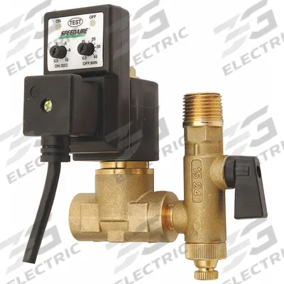 SPEEDAIRE Timed Electric Auto Drain Valve: 1/2 in NPT Pipe, 1/2 in Drain, 1.6 gpm