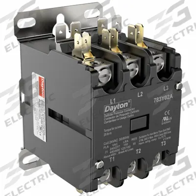 Dayton Definite Purpose Magnetic Contactor: 3 Poles, 24V AC, 25 A - Non-Reversing Definite Purpose Contactors