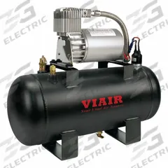 VIAIR CORPORATION Portable Air Compressor: Quiet, Oil Free, 1.5 gal, Horizontal, 0.29 hp, 12V DC (MPN 20003). Key specifications — attr48686: Oil Free; attr48685: 12V DC; attr48689: 0.67 cfm @ 120 psi; attr48678: 20.0 A; attr48688: Pressure Switch; attr48671: VIAIR CORPORATION; attr124308: Quiet (less than 75 dBA).