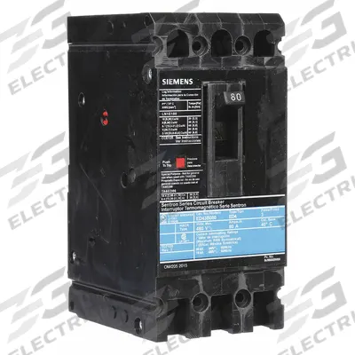 Siemens Molded Case Circuit Breaker: 80 A Amps, 18kA at 480V AC, Fixed, Load Side Lug - ED-Frame Siemens Molded Case Circuit Breakers