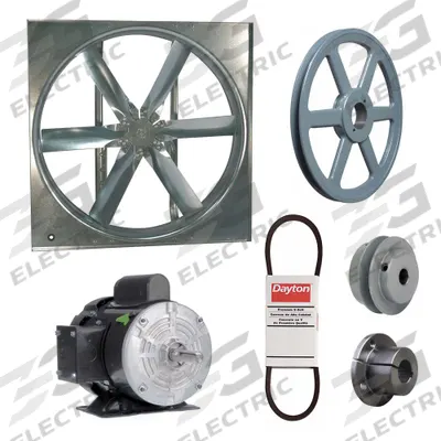 Dayton Supply Fan w/Drive Package: Belt Drive, 24 in Blade, Totally Enclosed, 4,826 cfm - Belt-Drive Panel Supply Fans with Drive Package