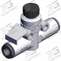 SMC Speed Controller: In-Line Fitting, Knob, 1/4 in Valve Body Size, 6 mm Push to Connect Tube, 6 mm (MPN AS2052F-06A). Key specifications — attr947203: Brass/PBT; attr947205: SMC.