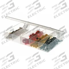 PLANO MOLDING Compartment Box: 6 1/2 in x 3 3/4 in x 1 1/8 in, Clear, 5 Compartments, 0 Adj Dividers (MPN 344985). Key specifications — ESD Conductive: Not Electrostatic Discharge Conductive; Color: Clear; Compartment WxD: 3-3/4 in x 1 in; Brand: PLANO MOLDING; Material: Plastic.