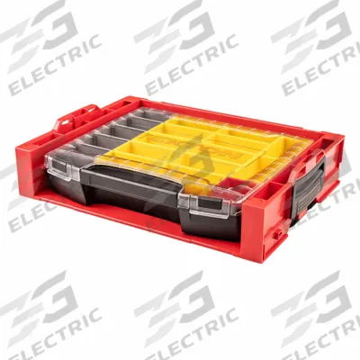 TEKTON Lidded Drawer: 17 1/2 in W 13 1/2 in D 4 in H, Plastic, Gray/Red/Yellow - Plastic Tool Organizer Boxes