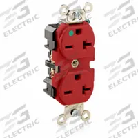 LEVITON Receptacle: Hospital Grade Fed. Spec., Duplex, 6-20R, Red, 250V AC, 20 A, 2 Pole / 3 Wire (MPN 8400-R)