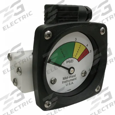 MIDWEST INSTRUMENT 3-Color Differential Pressure Indicator: 1,000 psig Max - Differential Pressure Indicators with Switch