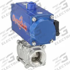 DYNAQUIP CONTROLS Pneumatically Actuated Two-Way Ball Valve: 3 in, Stainless Steel, FNPT x FNPT (MPN P3S2AAJSR12510A). Key specifications — Brand: DYNAQUIP CONTROLS; Pilot Solenoid Voltage: 115V AC.