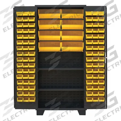 JAMCO Bin Cabinet: 36 in x 24 in 78 in, 2 Shelves, 104 Bins, Yellow, Flush, 14 ga Panel - Standard Bin Cabinets with Shelves
