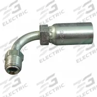 KURT Hydraulic Crimp Fitting: Carbon Steel, 90° Elbow, -4 For Hose Dash Size, Male x Male (MPN MIX90-04-04). Key specifications — For Hose Dash Size: -4; Fitting Gender: Male x Male; Fitting Connection Type: Inverted Flare x Hose End; Thread Size: 7/16"-24; Brand: KURT.