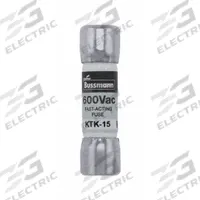 BUSSMANN Fuse: KTK Series, Midget, Fast-Acting, 15 A, 600 V AC, 13/32 in x 1 1/2 in, Non-Indicating (MPN KTK-15). Key specifications — attr1287209: KTK; attr211192: BUSSMANN.