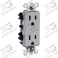 LEVITON Receptacle: Decorator Duplex, 5-15, Gray, 125V AC, 15 A, 2 Pole / 3 Wire (MPN 16252-GY)