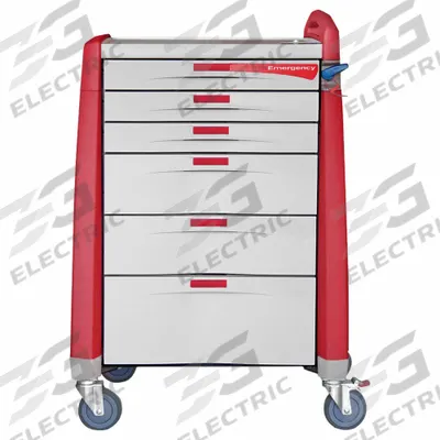 CAPSA HEALTHCARE Emergency Cart: Polymer, (1) Swivel with Brake/(3) Swivel, Red - General Medical Supply Carts with Drawers
