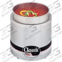 Round Countertop Warmer: 11 qt Capacity, 700 W Watt, 8 1/2 in Overall Ht, 12 1/2 in Overall Wd (MPN RW-2V-SP). Key specifications — Brand: APW WYOTT; Manufacturer Part Number: RW-2V-SP; Product Type: Food Warmer; Voltage: 120V AC.