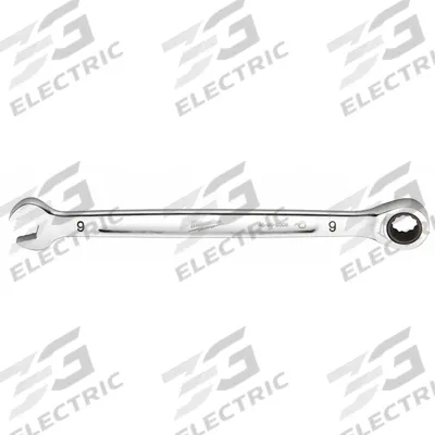 MILWAUKEE Ratcheting Combination Wrench: Chrome Vanadium Steel, Chrome, 9 mm Head Size - Metric 12-Point Ratcheting Combination Wrenches
