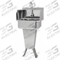 SANI-LAV Hands-Free Sink: 41 1/2 in Overall Ht, 17 in Bowl Lg, 7 in Bowl Dp, 0.5 gpm Flow Rate (MPN ES2-503L-0.5). Key specifications — Includes Side Splash: Side Splash Included; Power Source: AC Powered; Brand: SANI-LAV.