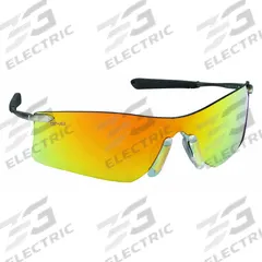 MCR SAFETY Safety Glasses: Red Lens, Frameless, Mirrored/Scratch-Resistant, Black/Silver Frame (MPN T411R). Key specifications — Brand: MCR SAFETY; Frame Color: Black/Silver; Lens Color: Red; Lens Properties: Scratch-Resistant / Mirrored.