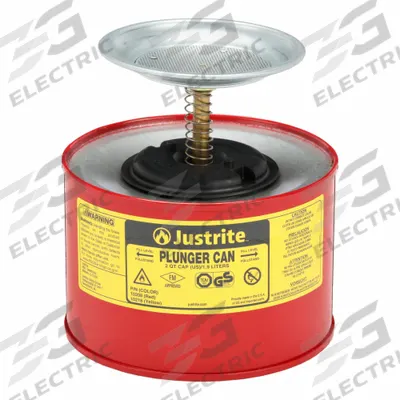 JUSTRITE Plunger Can: 1/2 gal Capacity, Powder Coated Steel - Plunger Cans
