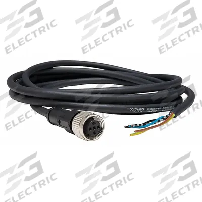 TELEMECANIQUE SENSORS Cordset: M12 Female Straight X Bare Wire, 5 Pins, Black, PUR, 5 m Cable Lg - Single-Ended Cordsets with PUR Jacket for Twisting Applications
