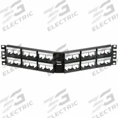 Patch Panel: 2 Rack Units, 48 Ports, Angled, Label Pocket/Not Numbered, Unshielded, Front Access (MPN CPPLA48WBLY). Key specifications — Brand: PANDUIT; Compatible Adapter Type: Panduit Mini-Com Modules; Material: Steel; _Access Type: Front Access; _Port Labeling: Label Pocket; _Series: Mini-Com; _Shielded: Unshielded.
