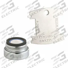 CHICAGO FAUCETS Aerator: 1 gpm Flow Rate, Laminar Flow Outlet, Brass, Chrome Finish, Male, UNS (MPN E64VPJKABCP). Key specifications — Includes: Spanner Wrench; Material: Brass; Product Type: Aerator; Connection Size: 13/16"-27; Brand: CHICAGO FAUCETS.