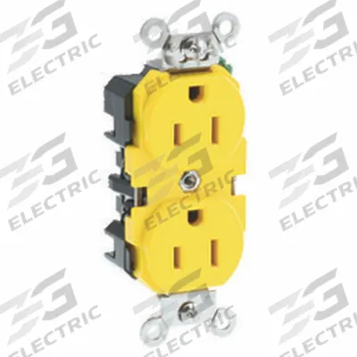 LEVITON Receptacle: Duplex, 5-15, Yellow, 125V AC, 15 A, 2 Pole / 3 Wire (MPN 52CM-62) - General Purpose Receptacles