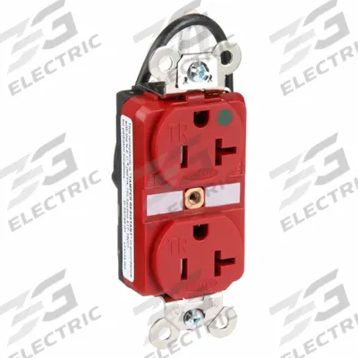 HUBBELL Receptacle: Hospital Grade Fed. Spec., Duplex, 5-20R, Red, 125V AC, 20 A - General Purpose Receptacles