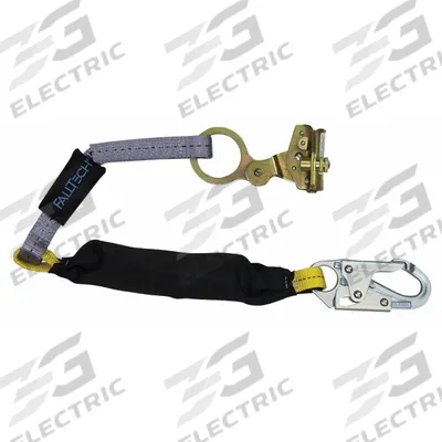 FALLTECH Shock-Absorbing Lanyard: 310 lb Capacity, Steel, Black/Blue - Rope Grabs with Shock-Absorbing Lanyard for Vertical Rope Lifelines