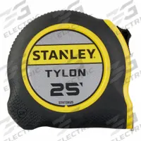 STANLEY Tape Measure: Nonmagnetic Single Hook Tip, 25 ft / 7.62 m, Plastic with Rubberized Grip (MPN STHT39525). Key specifications — attr935324: STANLEY; attr942259: Yellow; attr935326: High-Visibility Blade; attr935328: 1/16 in; attr935329: Inches; attr935337: SAE; attr936607: Manual Lock; attr985315: Greater than 5 m.