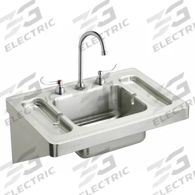 ELKAY Bathroom Sink: Elkay Commercial, Silver, Stainless Steel, Dual Manual Handle - One-Station Wall-Mounted Bathroom Sinks with Faucets