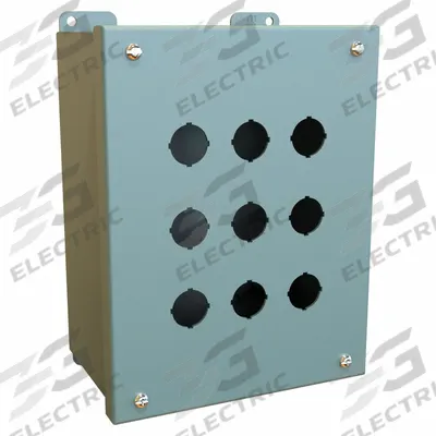 HAMMOND Push Button Enclosure: 22mm, 9 Holes, Carbon Steel - Enclosures for 22mm Operators